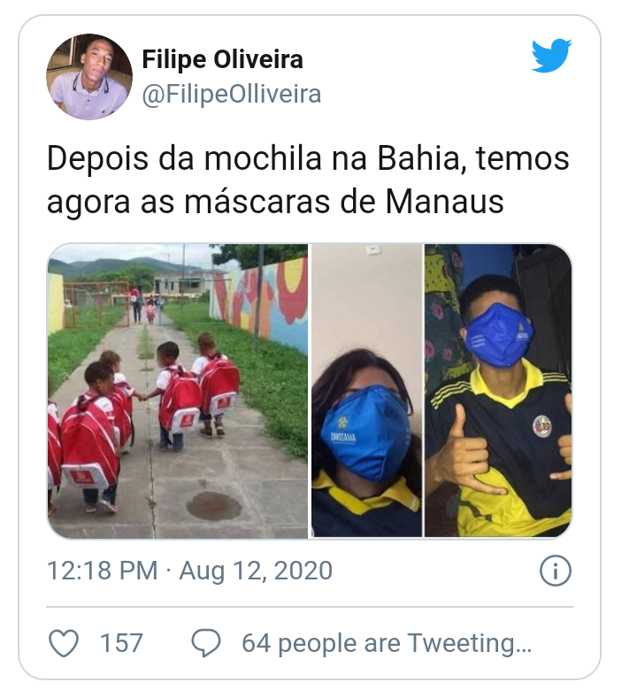 ALUNOS FAZEM MEMES COM MÁSCARA GIGANTE DISTRIBUÍDA PELO GOVERNO DO AMAZONAS