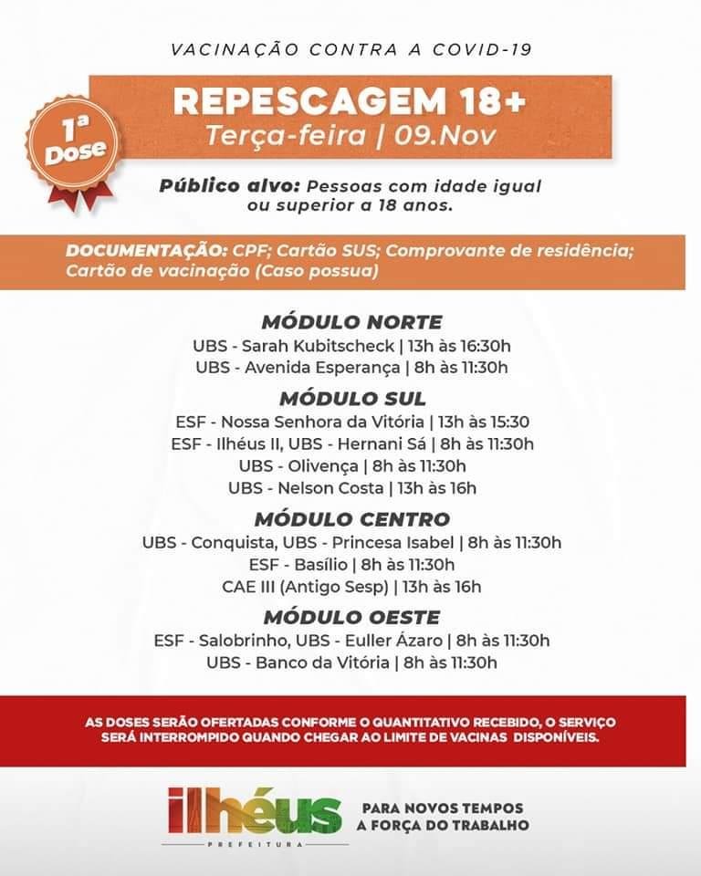  ILHÉUS APLICA 1,2 E 3 DOSE NESTA TERÇA-FEIRA
