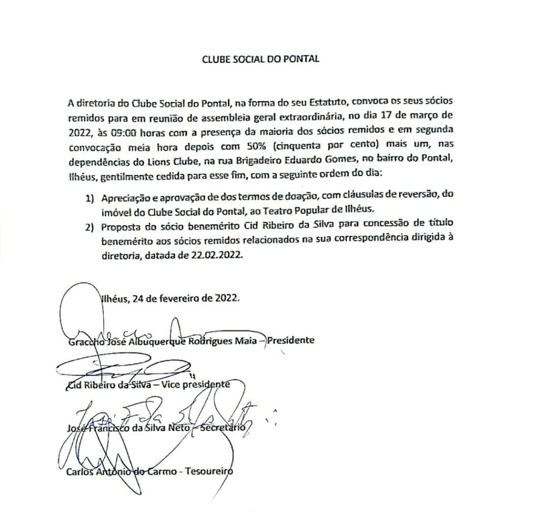 DIRETORIA  DO CLUBE SOCIAL DO PONTAL CONVOCA REMIDOS PARA ASSEMBLÉIA