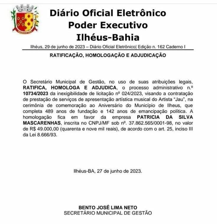 SHOW DE JAU EM ILHÉUS CUSTOU QUASE R$50 MIL 