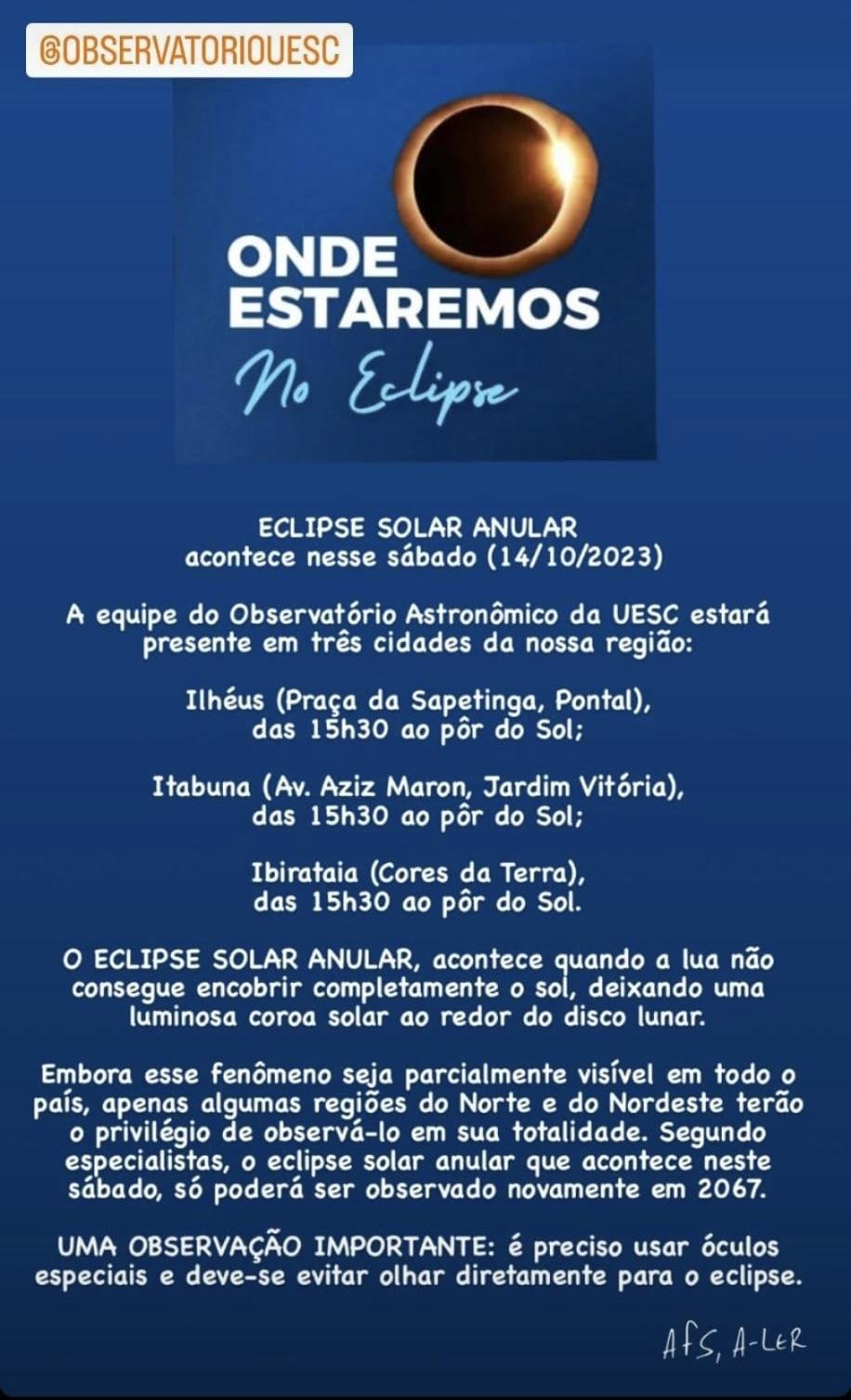 ECLIPSE SOLAR ANULAR PODERÁ SER VISTO NA BAHIA; CONFIRA PONTOS DE OBSERVAÇÃO EM ILHÉUS E ITABUNA