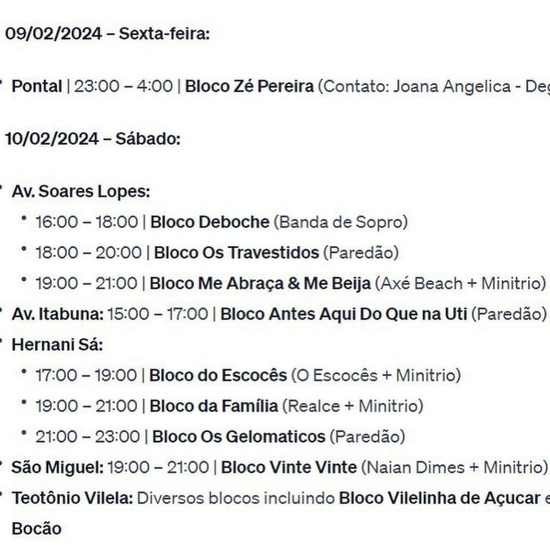 SAIU A PROGRAMAÇÃO DO CARNAVAL DE ILHÉUS 2024