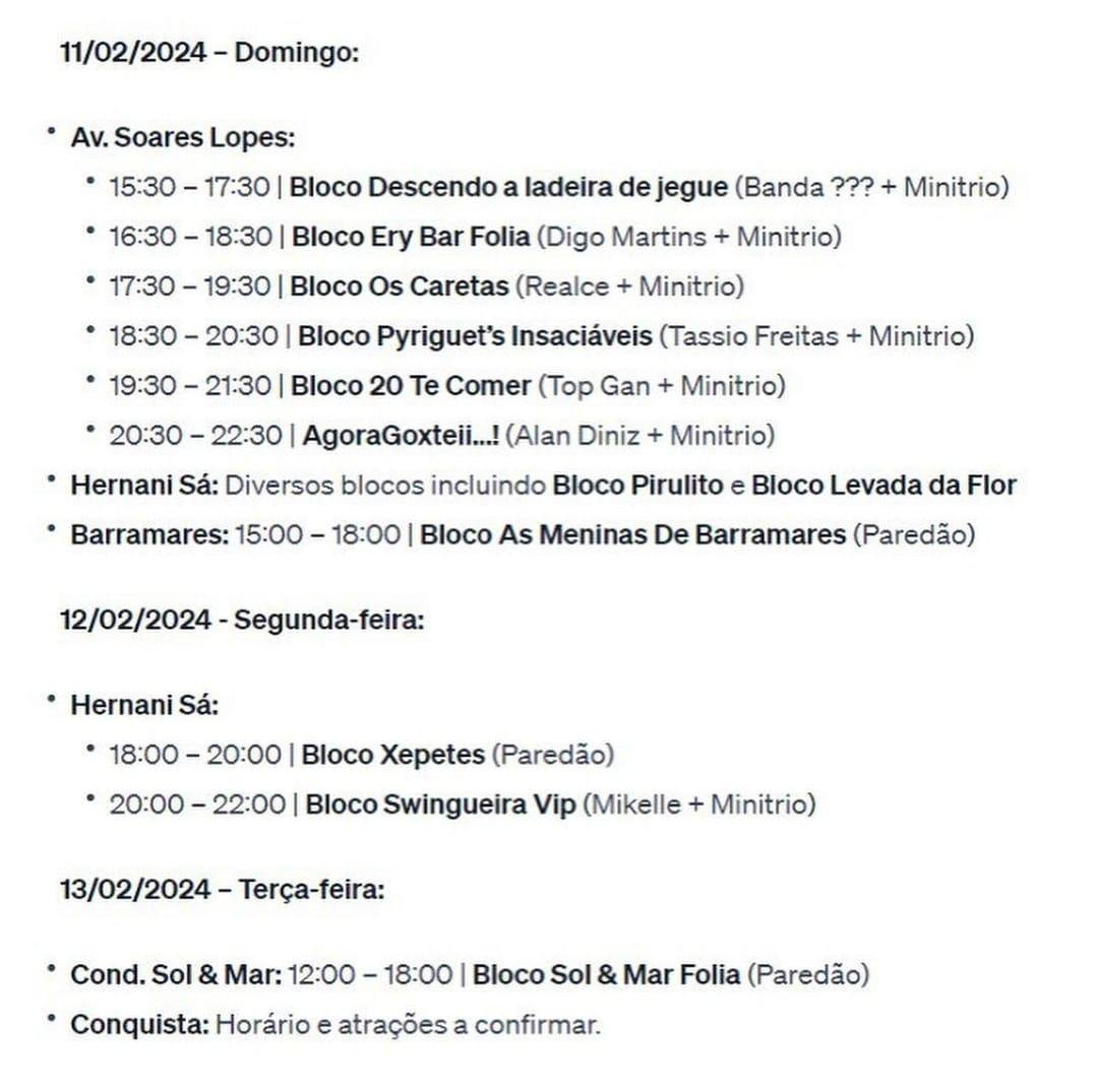 SAIU A PROGRAMAÇÃO DO CARNAVAL DE ILHÉUS 2024