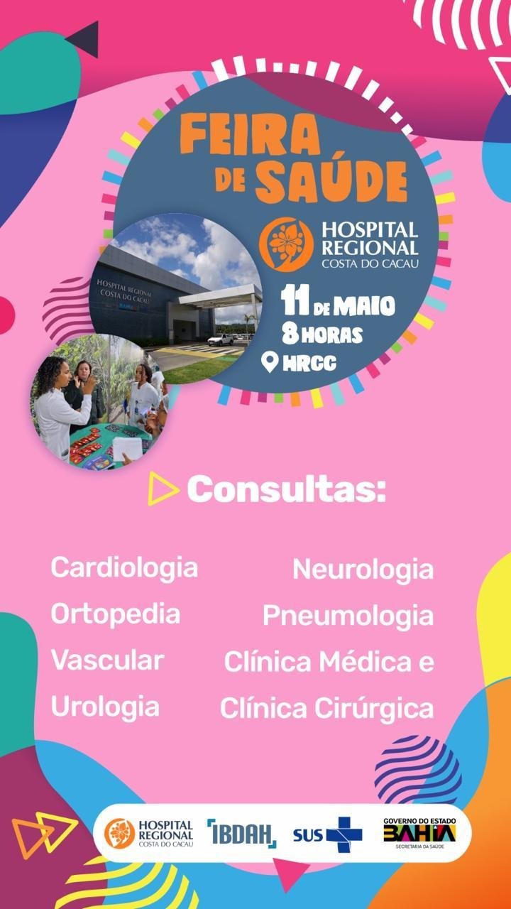 FEIRA DE SAÚDE É REALIZADA NO PRÓXIMO SÁBADO (11), NO HOSPITAL REGIONAL COSTA DO CACAU