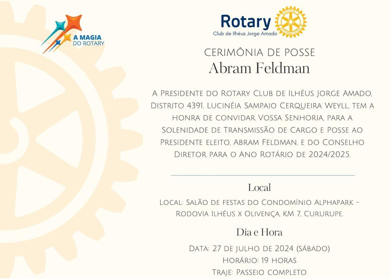 ROTARY CLUB REALIZA CERIMÔNIA DE POSSE NO DIA 27 DE JULHO
