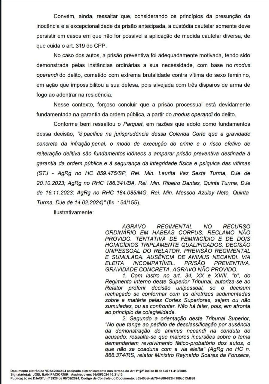 STJ NEGA HABEAS CORPUS E MANTÉM PRESO DANILO CRUZ, AUTOR DO FEMINICÍDIO DE CLEALINE ANDRADE EM ILHÉUS