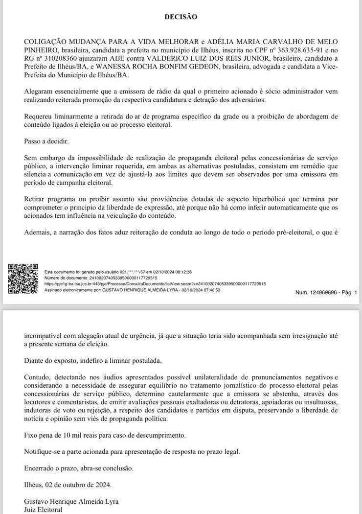 JUSTIÇA DETERMINA QUE VALDERICO PARE DE USAR SUA RÁDIO PARA COMETER ABUSO DE PODER CONTRA ADÉLIA PINHEIRO