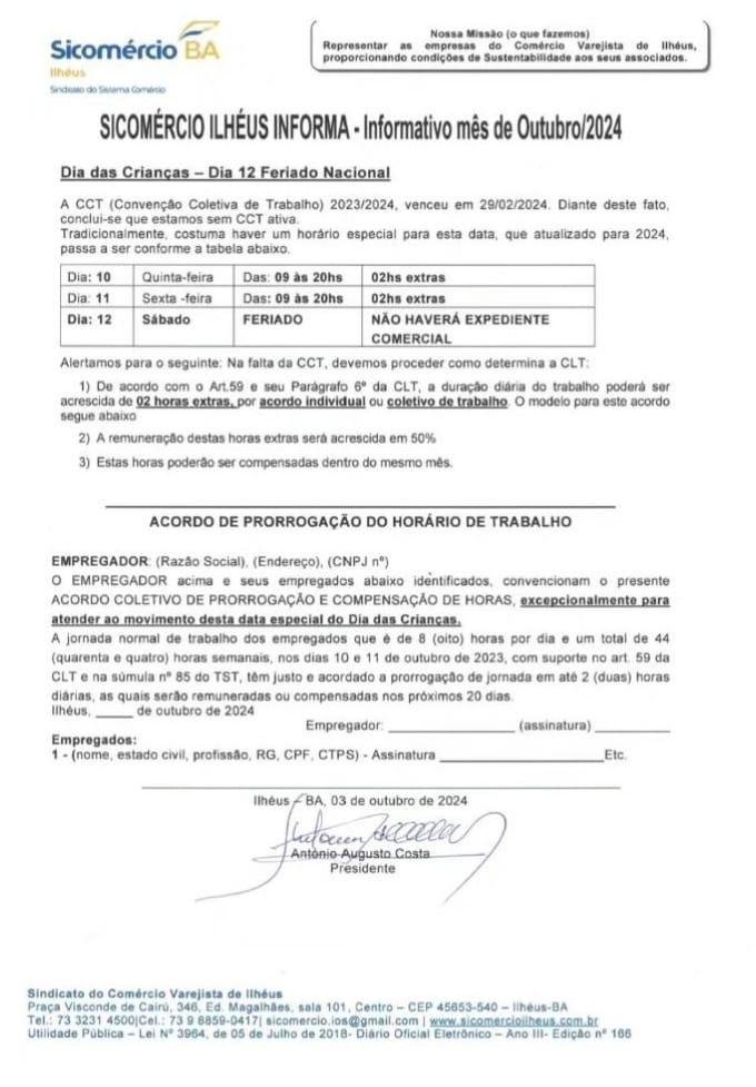 COMÉRCIO DE ILHÉUS TERÁ HORÁRIOS ESPECIAL AMANHÃ E SEXTA-FEIRA, POR CONTA DO DIA DAS CRIANÇAS
