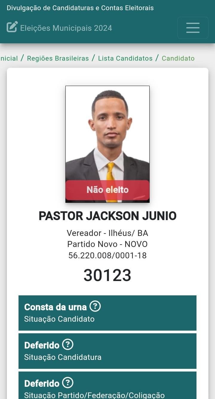 PASTOR QUE RECEBEU R$5.100 DE FUNDO PARTIDÁRIO SÓ TEVE 1 VOTO EM ILHÉUS