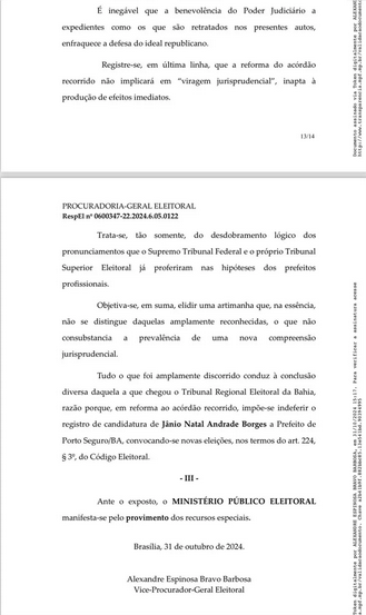 PORTO SEGURO: PROCURADORIA GERAL ELEITORAL OPINA QUE TSE IMPEÇA DIPLOMAÇÃO DE JÂNIO NATAL