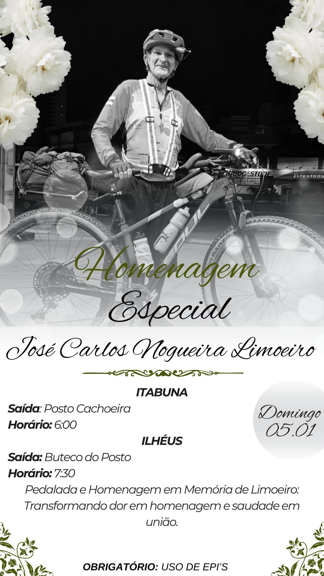 CICLISTAS HOMENAGEIAM JOSÉ CARLOS NOGUEIRA LIMOEIRO, DE 79 ANOS, MORTO APÓS UM ACIDENTE EM OLIVENÇA