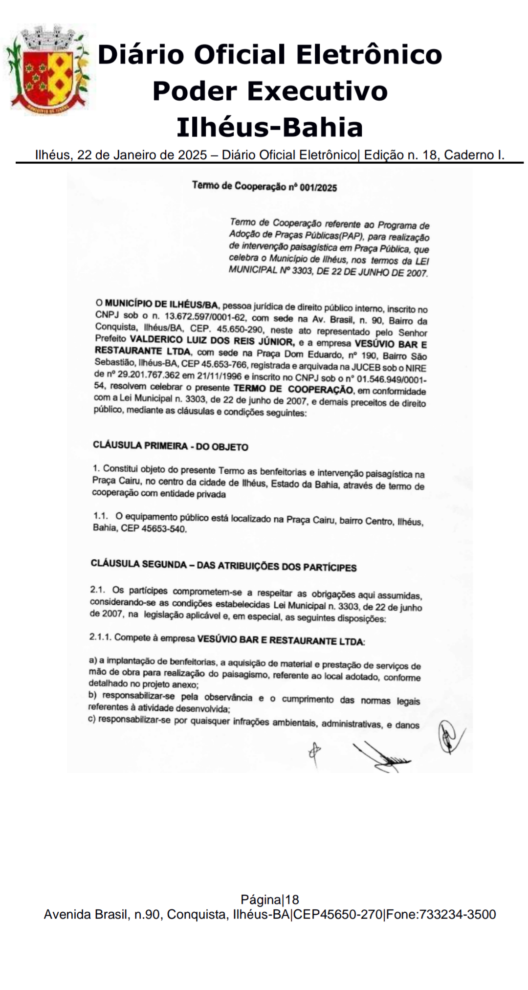 PRAÇA CAIRU: TERMO DE COOPERAÇÃO AUTORIZA BAR VESÚVIO A REVITALIZAR LOCAL