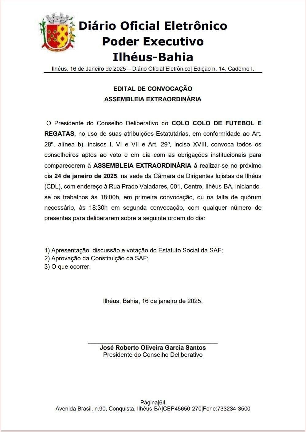 ASSEMBLEIA EXTRAORDINÁRIA DO COLO COLO DE FUTEBOL E REGATAS DISCUTE APROVAÇÃO DE SAF