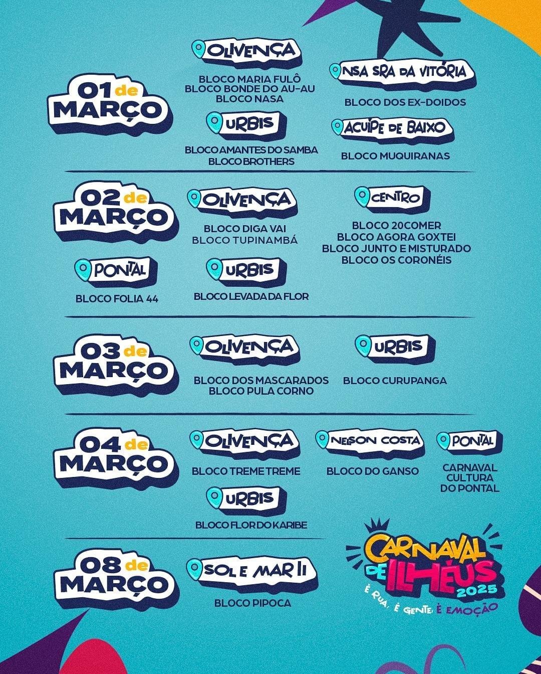 CONFIRA A PROGRAMAÇÃO DO CARNAVAL 2025 DE ILHÉUS