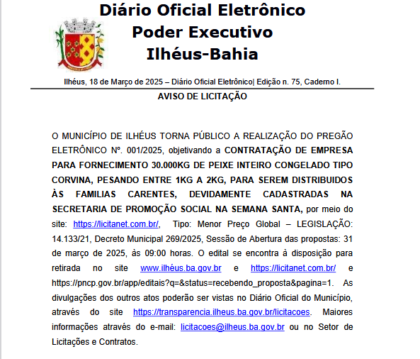 PREFEITURA DE ILHÉUS VAI DISTRIBUIR 30 TONELADAS DE PEIXE NA SEMANA SANTA PARA FAMÍLIAS CARENTES, MAS AINDA NÃO TEM DATA PARA DISTRIBUIÇÃO