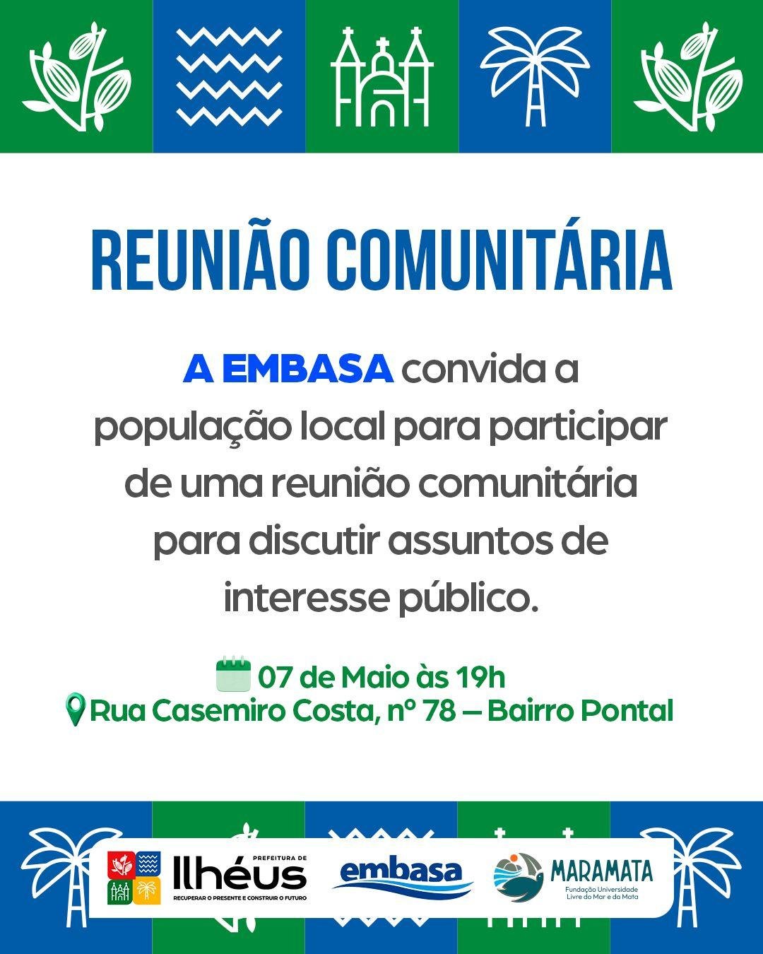 COMUNIDADE DE ILHÉUS É CONVIDADA PARA REUNIÃO SOBRE SANEAMENTO E REVITALIZAÇÃO URBANA 