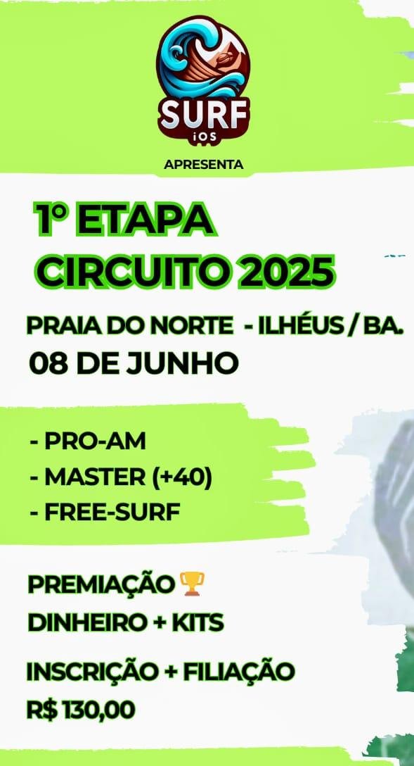 CIRCUITO SUF-IOS 2025 COMEÇA NA PRAIA DO NORTE EM ILHÉUS, NO DIA 8 DE JUNHO