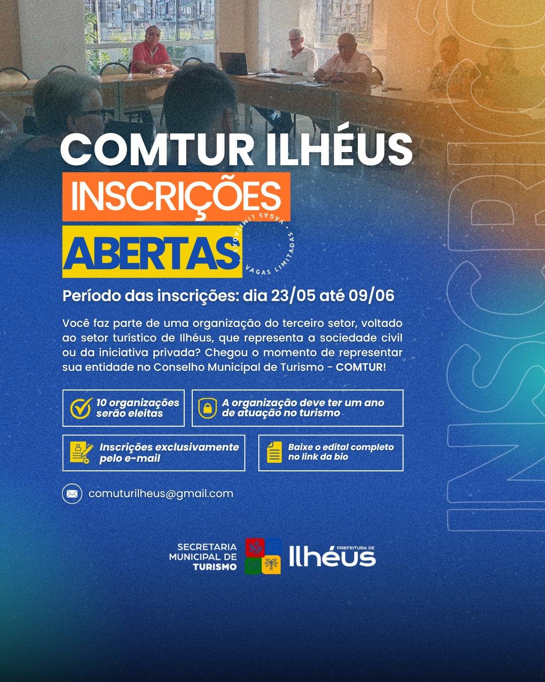 ESTÃO ABERTAS AS NSCRIÇÕES PARA ORGANIZAÇÕES PARTICIPAREM DO CONSELHO MUNICIPAL DE TURISMO
