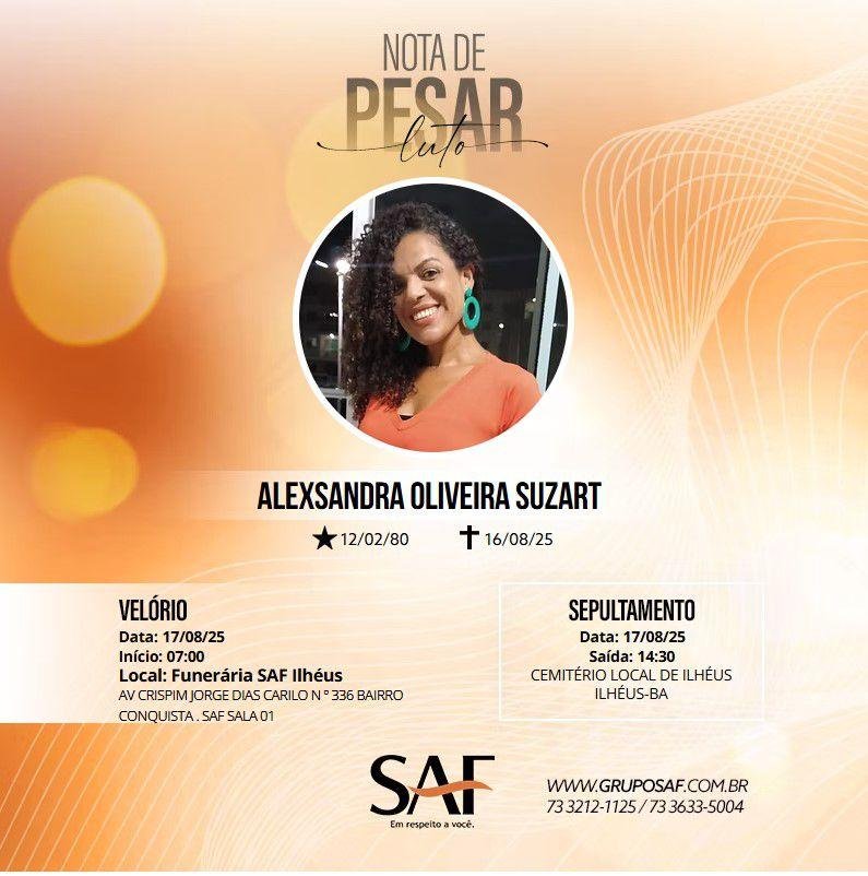 CORPO DE ALEXSANDRA OLIVEIRA SUZART É VELADO E SERÁ SEPULTADO NESTE DOMINGO (17) EM ILHÉUS