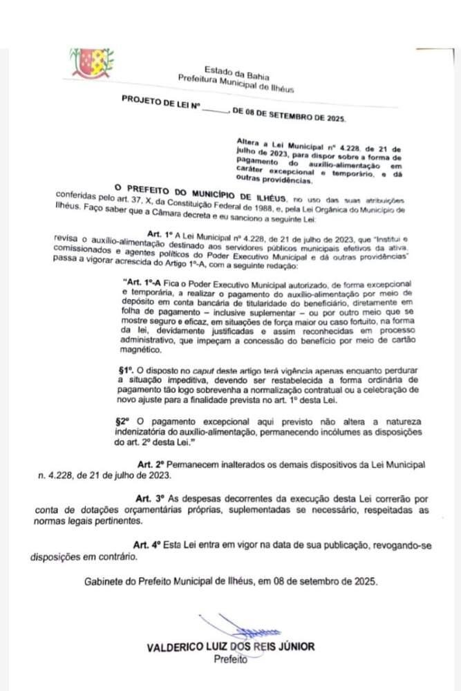 APROVADO O PL QUE REPASSARÁ AO TRABALHADOR O AUXÍLIO-ALIMENTAÇÃO EM DINHEIRO A PARTIR DO DIA 20/09 EM ILHÉUS  APROVADO O PL QUE REPASSARÁ AO TRABALHADOR O AUXÍLIO-ALIMENTAÇÃO EM DINHEIRO A PARTIR DO DIA 20/09 EM ILHÉUS