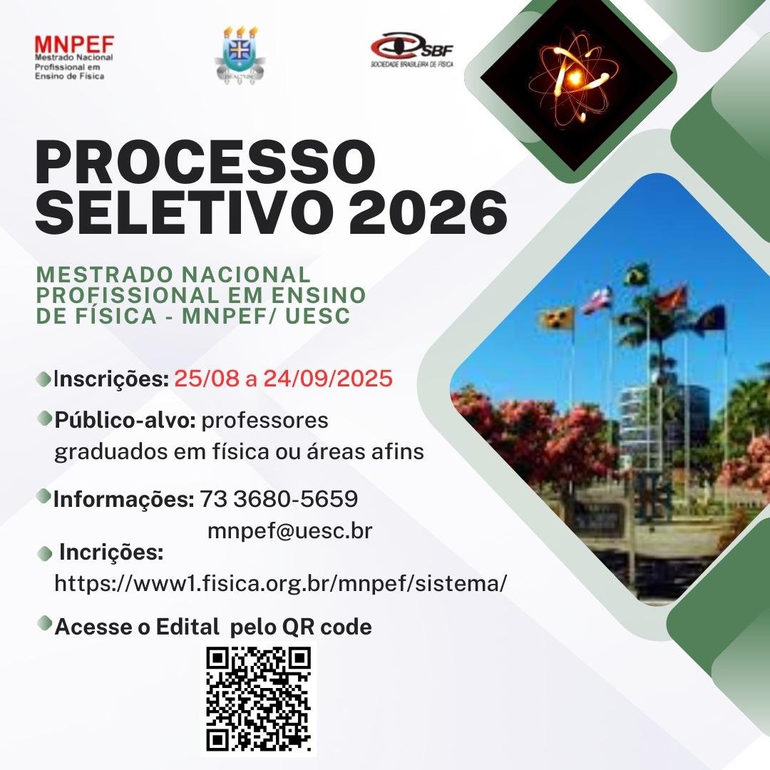 INSCRIÇÕES ABERTAS PARA O MESTRADO PROFISSIONAL EM ENSINO DE FÍSICA NA UESC