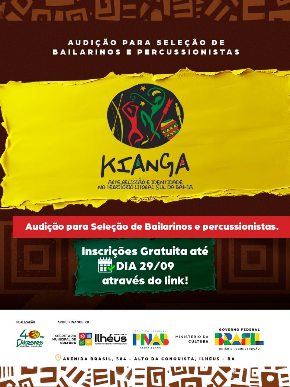GRUPO DILAZENZE ABRE INSCRIÇÕES PARA A SELEÇÃO DE BAILARINOS E PERCUSSIONISTAS