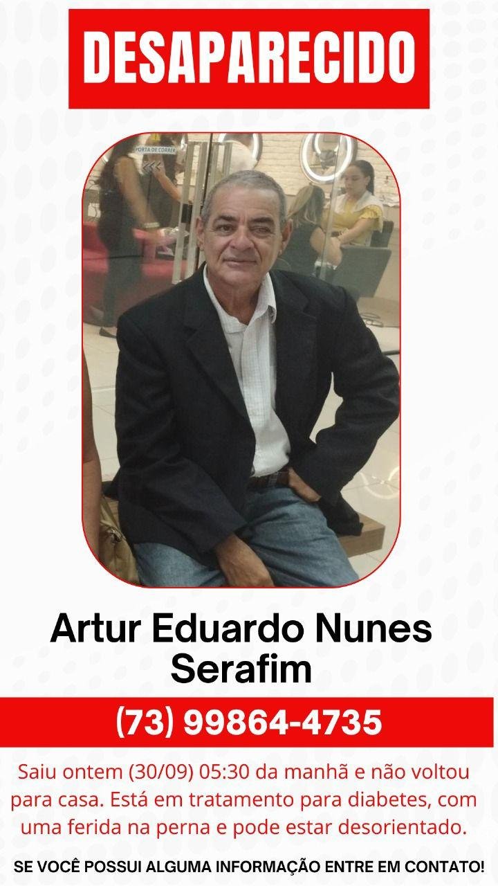 DESAPARECIDO: FAMÍLIA PROCURA POR ARTUR EDUARDO NUNES SERAFIM