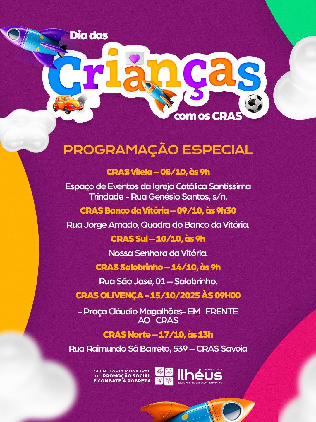 UNIDADES DO CRAS DE ILHÉUS REALIZAM PROGRAMAÇÃO ESPECIAL EM COMEMORAÇÃO AO DIA DAS CRIANÇAS