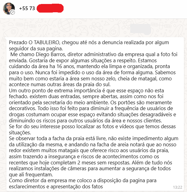 INVASÃO DE ÁREA NA PRAIA DOS MILIONÁRIOS: EMPRESÁRIO AFIRMA QUE FOI ORIENTADO PELA SECRETARIA DE MEIO AMBIENTE A DEIXAR ENTRADAS ABERTAS