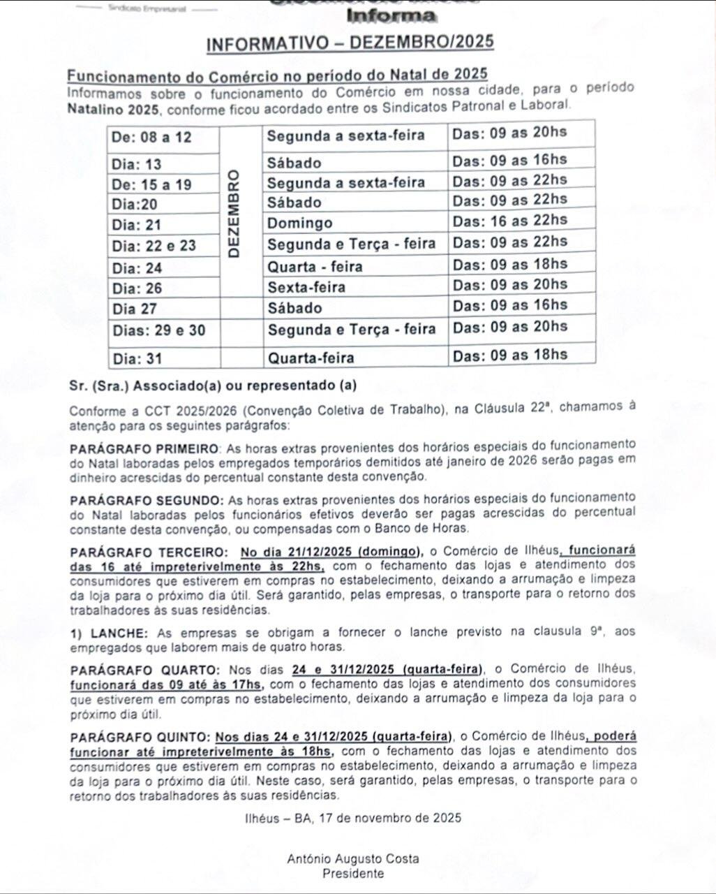 ILHÉUS DIVULGA HORÁRIOS ESPECIAIS DO COMÉRCIO PARA O NATAL 2025 ILHÉUS DIVULGA HORÁRIOS ESPECIAIS DO COMÉRCIO PARA O NATAL 2025