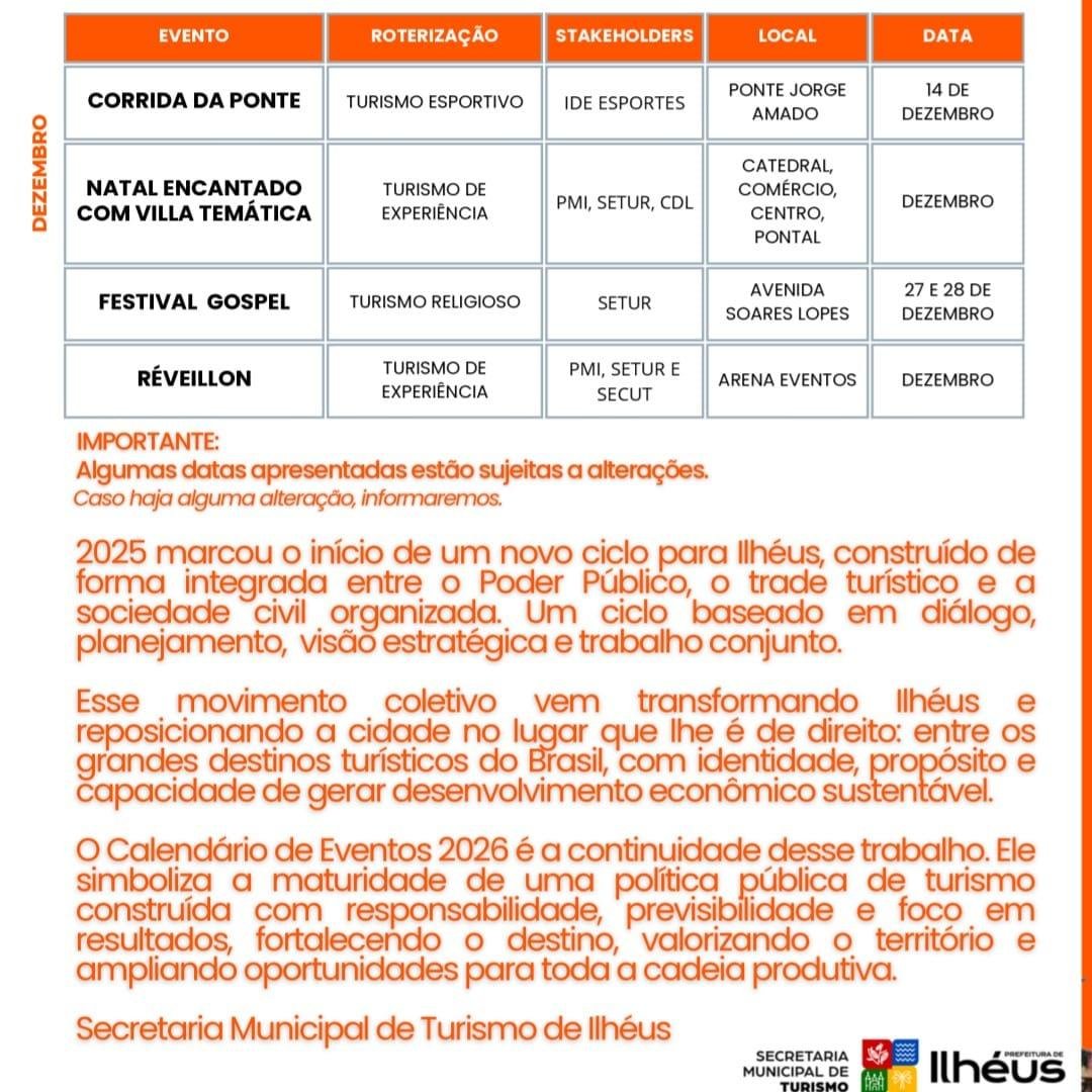 ILHÉUS APRESENTA CALENDÁRIO TURÍSTICO DE EVENTOS PARA 2026 ILHÉUS APRESENTA CALENDÁRIO TURÍSTICO DE EVENTOS PARA 2026