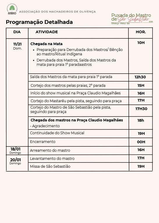 CONFIRA A PROGRAMAÇÃO CULTURAL DA PUXADA DO MASTRO EM OLIVENÇA