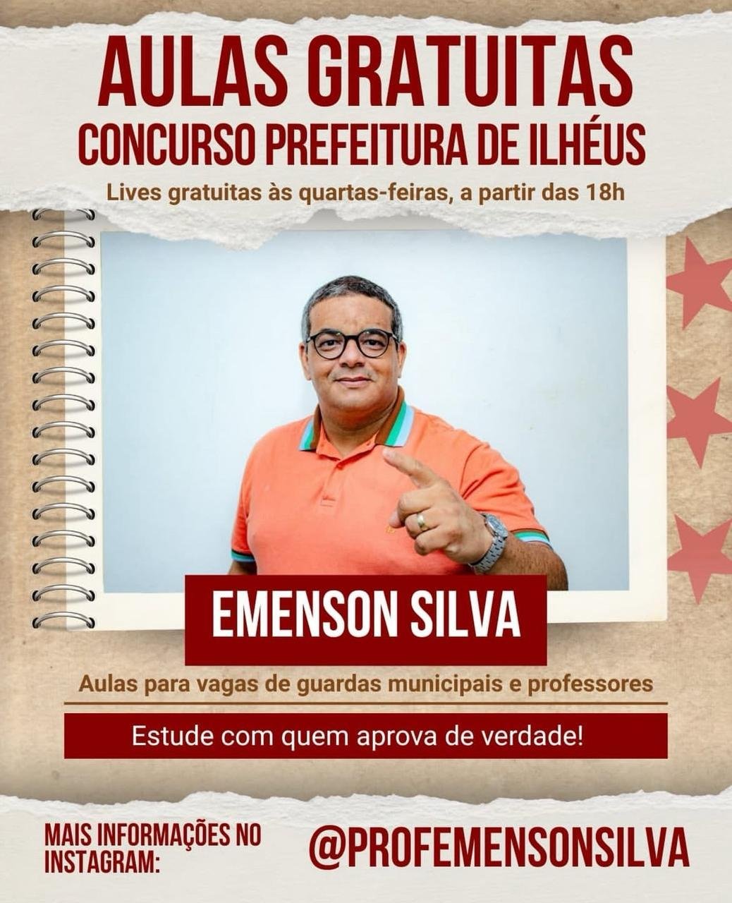 PROFESSOR EMENSON SILVA OFERECE AULAS GRATUITAS NO INSTAGRAM PARA CANDIDATOS AO CONCURSO DA PREFEITURA DE ILHÉUS
