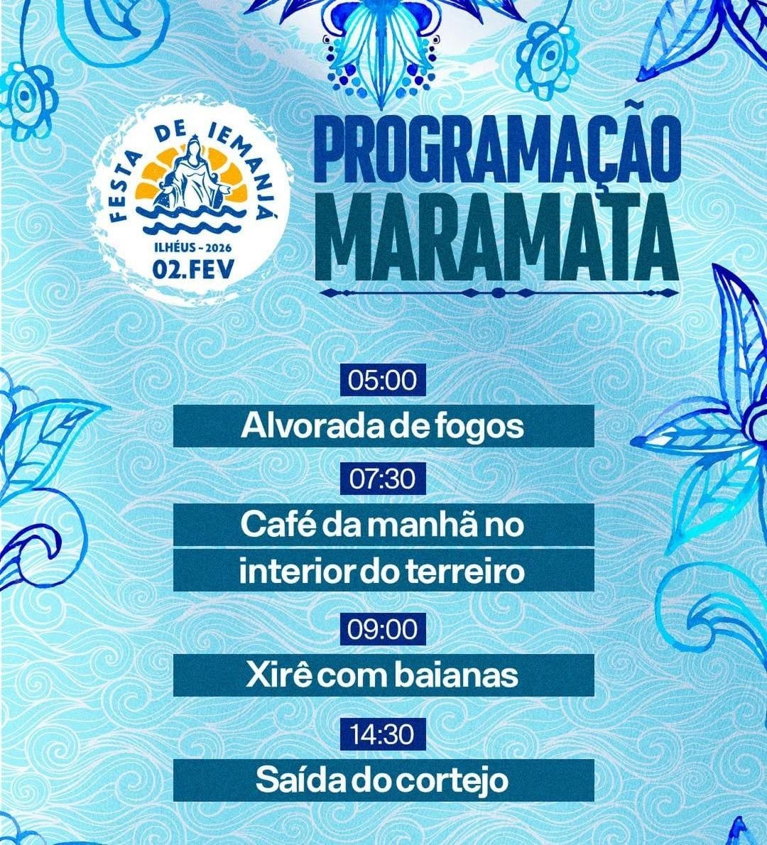 FESTA DE IEMANJÁ 2026 EM ILHÉUS ACONTECE NO DIA 2 DE FEVEREIRO COM PROGRAMAÇÃO EM DIVERSOS PONTOS DA CIDADE