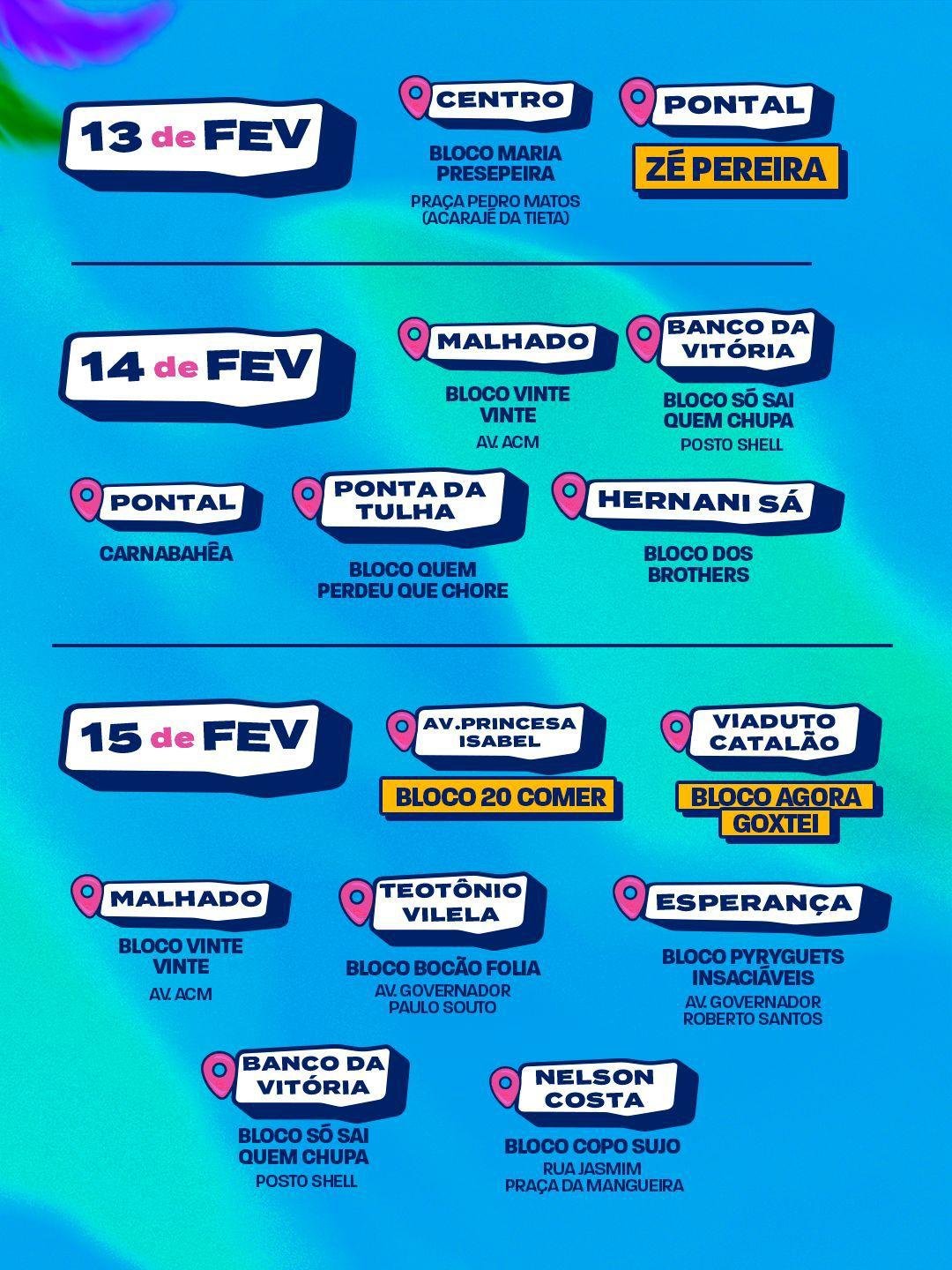 CONFIRA A PROGRAMAÇÃO DOS BLOCOS DO CARNAVAL ILHÉUS 2026 CONFIRA A PROGRAMAÇÃO DOS BLOCOS DO CARNAVAL ILHÉUS 2026