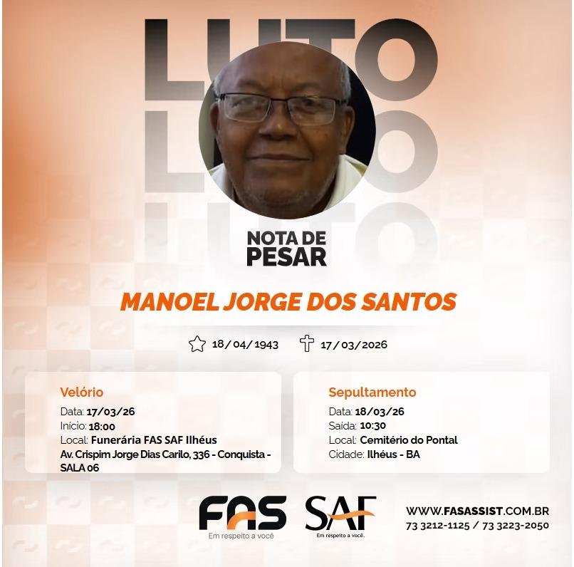 SERESTEIRO JORGE MÃO BRANCA SERÁ SEPULTADO NESTA QUARTA-FEIRA (18) NO CEMITÉRIO DO PONTAL, EM ILHÉUS