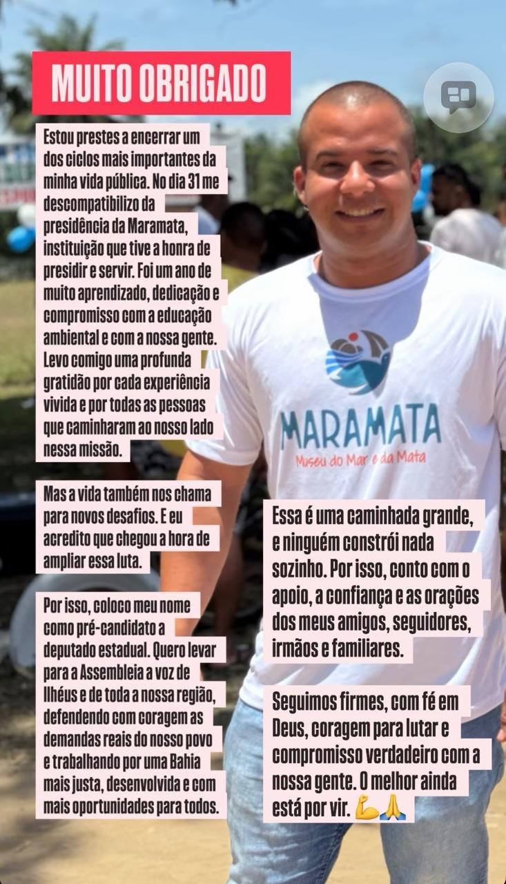 THIAGO MARTINS DEIXA PRESIDÊNCIA DO MARAMATA SEM CITAR PREFEITO VALDERICO E ANUNCIA PRE-CANDIDATURA