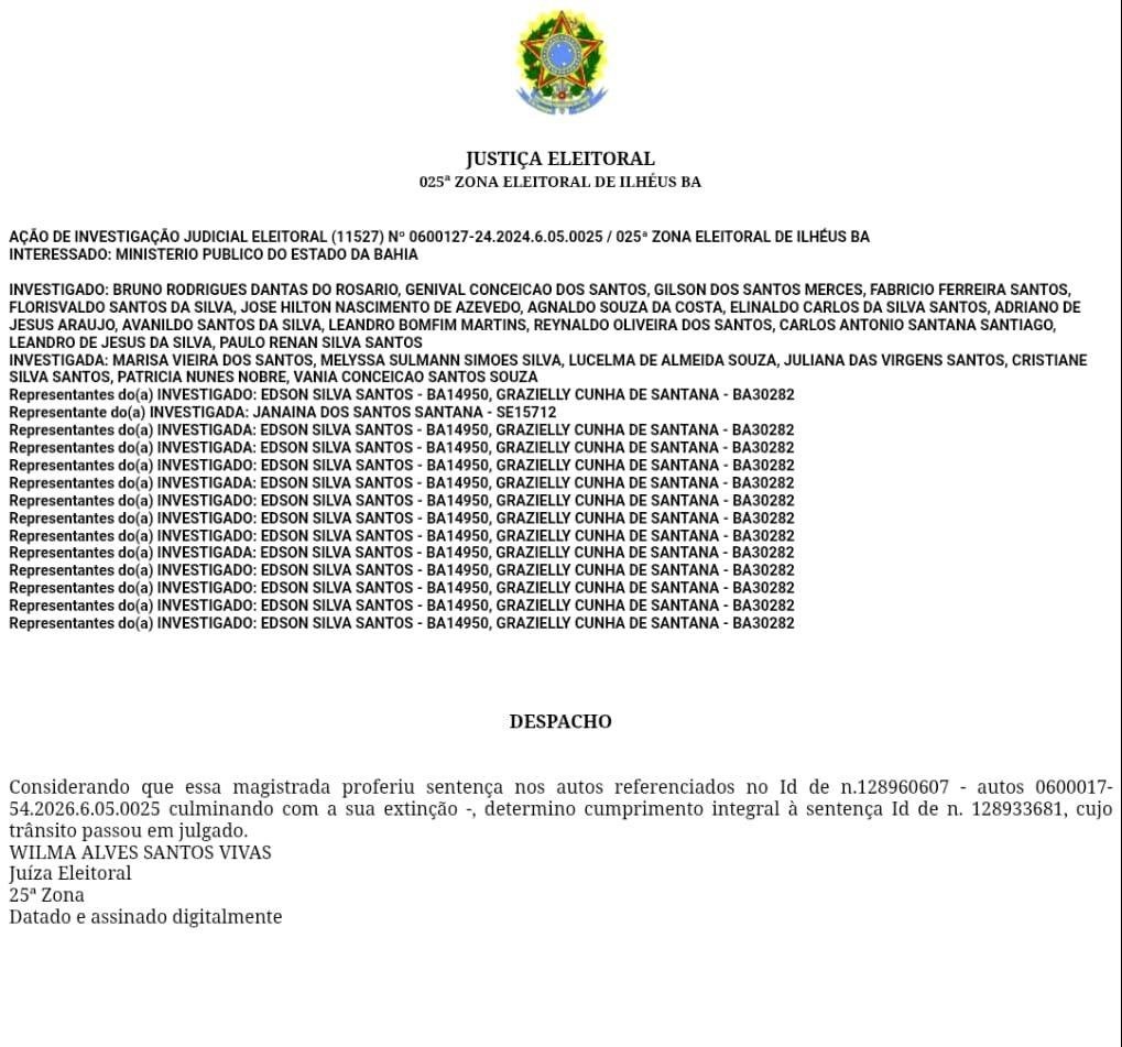 JUSTIÇA ELEITORAL DETERMINA CUMPRIMENTO DE DECISÃO QUE ANULA VOTOS DO PRD, E CLÁUDIO MAGALHÃES DEVE ASSUMIR VAGA NA CÂMARA DE ILHÉUS JUSTIÇA ELEITORAL DETERMINA CUMPRIMENTO DE DECISÃO QUE ANULA VOTOS DO PRD, E CLÁUDIO MAGALHÃES DEVE ASSUMIR VAGA NA CÂMARA DE ILHÉUS
