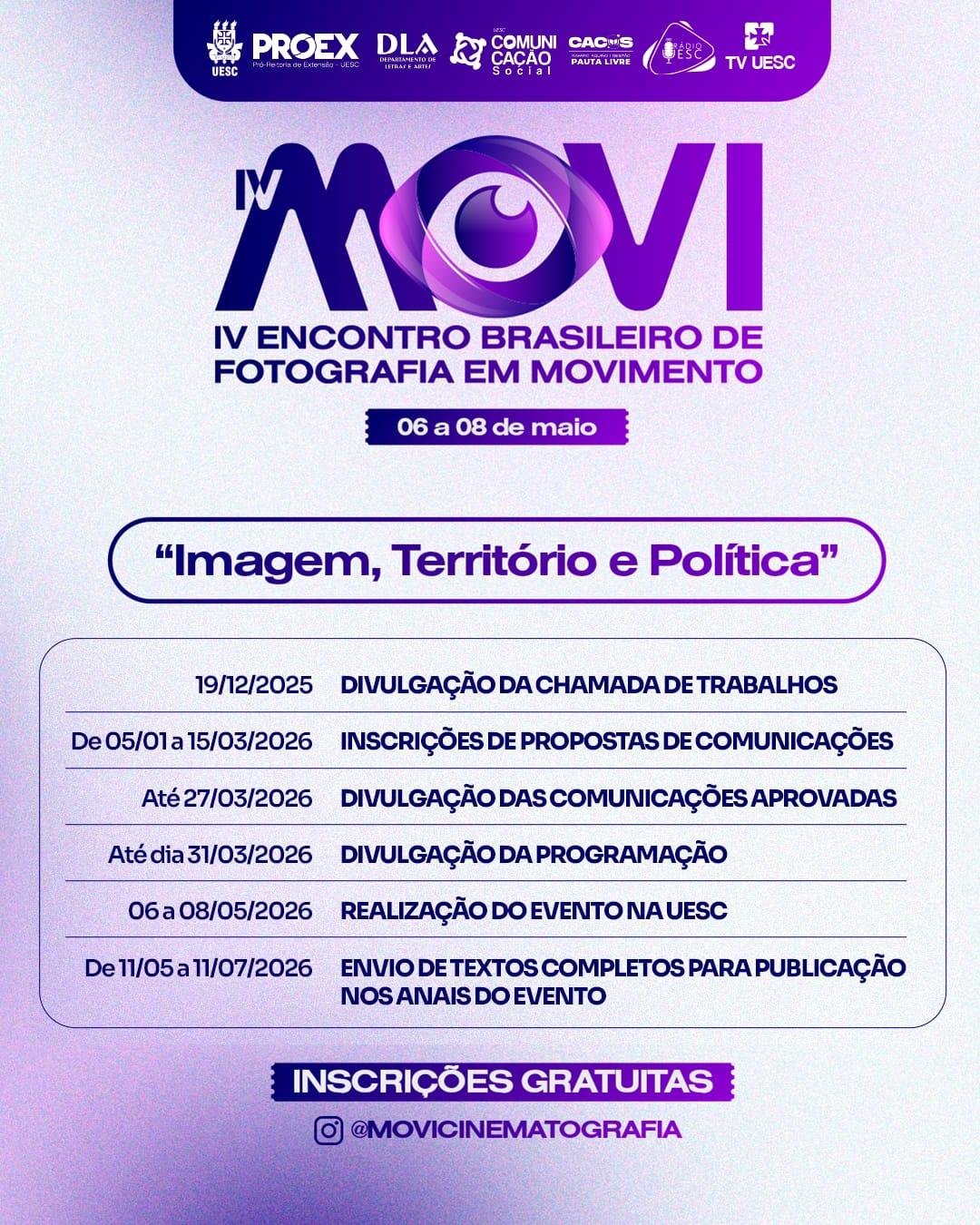 IV ENCONTRO BRASILEIRO DE FOTOGRAFIA EM MOVIMENTO ACONTECE NA UESC COM PROGRAMAÇÃO GRATUITA E ABERTA AO PÚBLICO