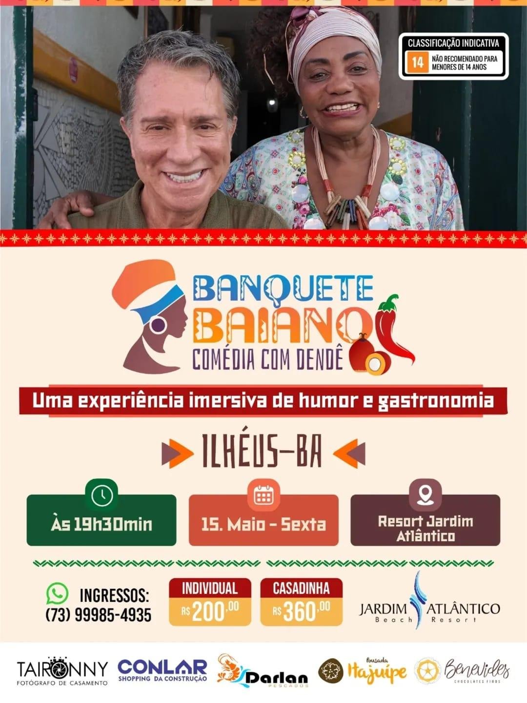 BANQUETE BAIANO: “A BAHIA NÃO SAI DE DENTRO DELE”, DIZ LUIZ SALÉM EM EVENTO QUE UNE HUMOR, DENDÊ E O ARROZ DE HAUÇÁ DA CHEF DADÁ