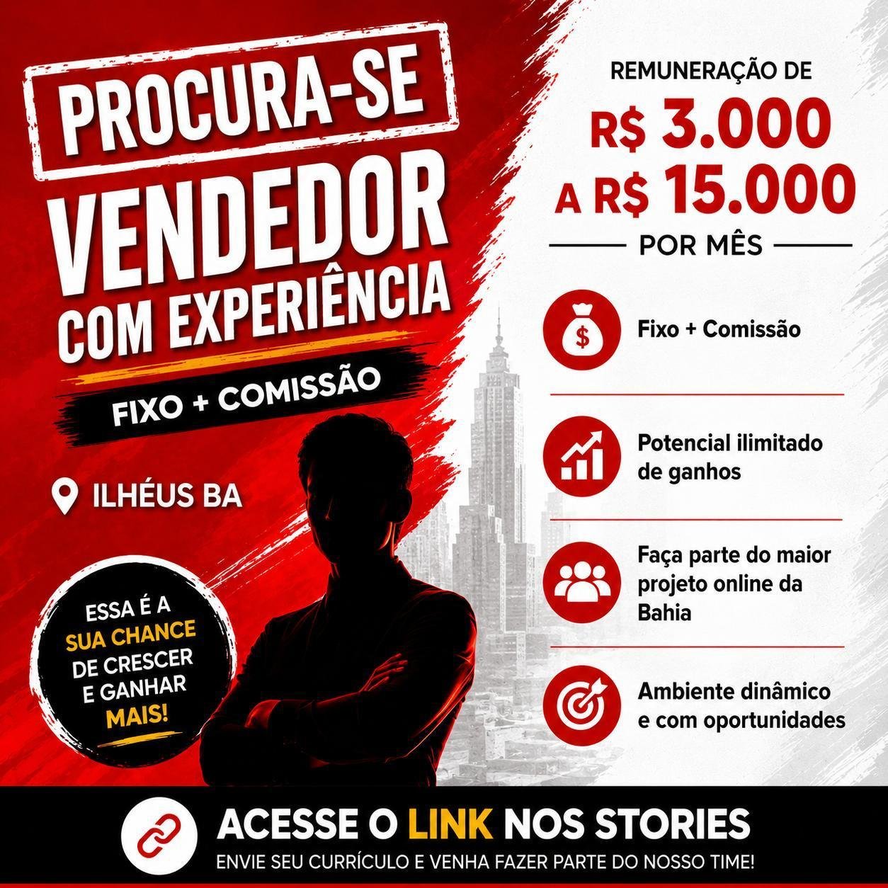 EMPRESA ABRE VAGAS PARA VENDEDORES COM SALÁRIOS QUE PODEM CHEGAR A R$ 15 MIL EM ILHÉUS EMPRESA ABRE VAGAS PARA VENDEDORES COM SALÁRIOS QUE PODEM CHEGAR A R$ 15 MIL EM ILHÉUS