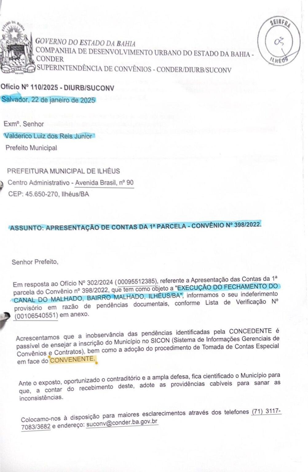 PREFEITURA AFIRMA QUE PRESTAÇÃO DE CONTAS DO CANAL DO MALHADO FOI REALIZADA NA ATUAL GESTÃO