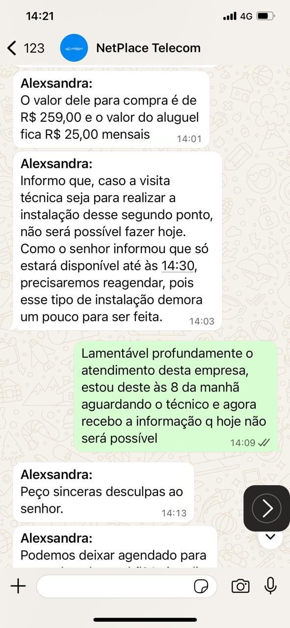 NETPLACE EM ILHÉUS: CLIENTE ESPERA TÉCNICO EM VÃO, PASSA 2H NA CENTRAL E SOFRE TENTATIVA DE VENDA CASADA NETPLACE EM ILHÉUS: CLIENTE ESPERA TÉCNICO EM VÃO, PASSA 2H NA CENTRAL E SOFRE TENTATIVA DE VENDA CASADA