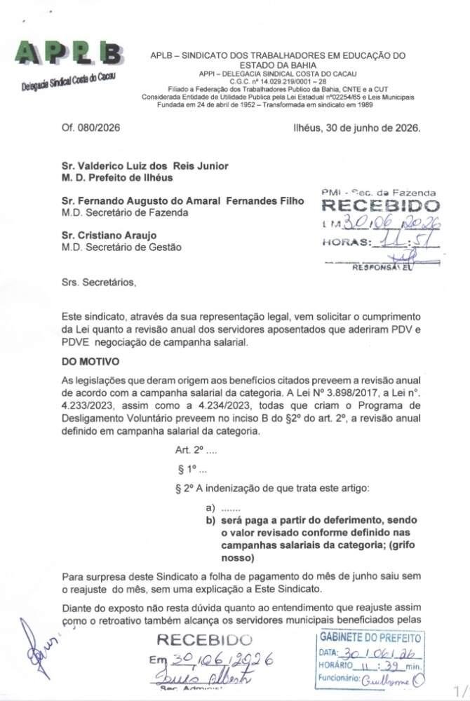 APPI/APLB COBRA REAJUSTE E RETROATIVO PARA APOSENTADOS DO PDV E PDVE EM ILHÉUS