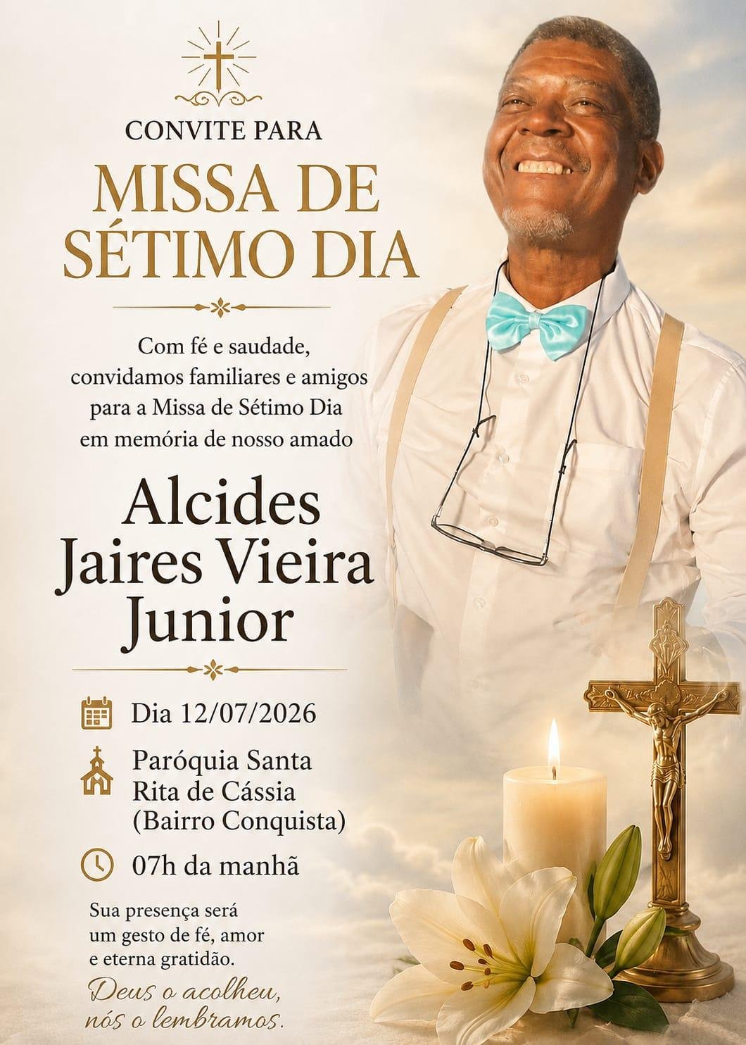 MISSA DE SÉTIMO DIA DE CID DA SERRARIA SERÁ CELEBRADA NESTE DOMINGO (12) EM ILHÉUS MISSA DE SÉTIMO DIA DE CID DA SERRARIA SERÁ CELEBRADA NESTE DOMINGO (12) EM ILHÉUS