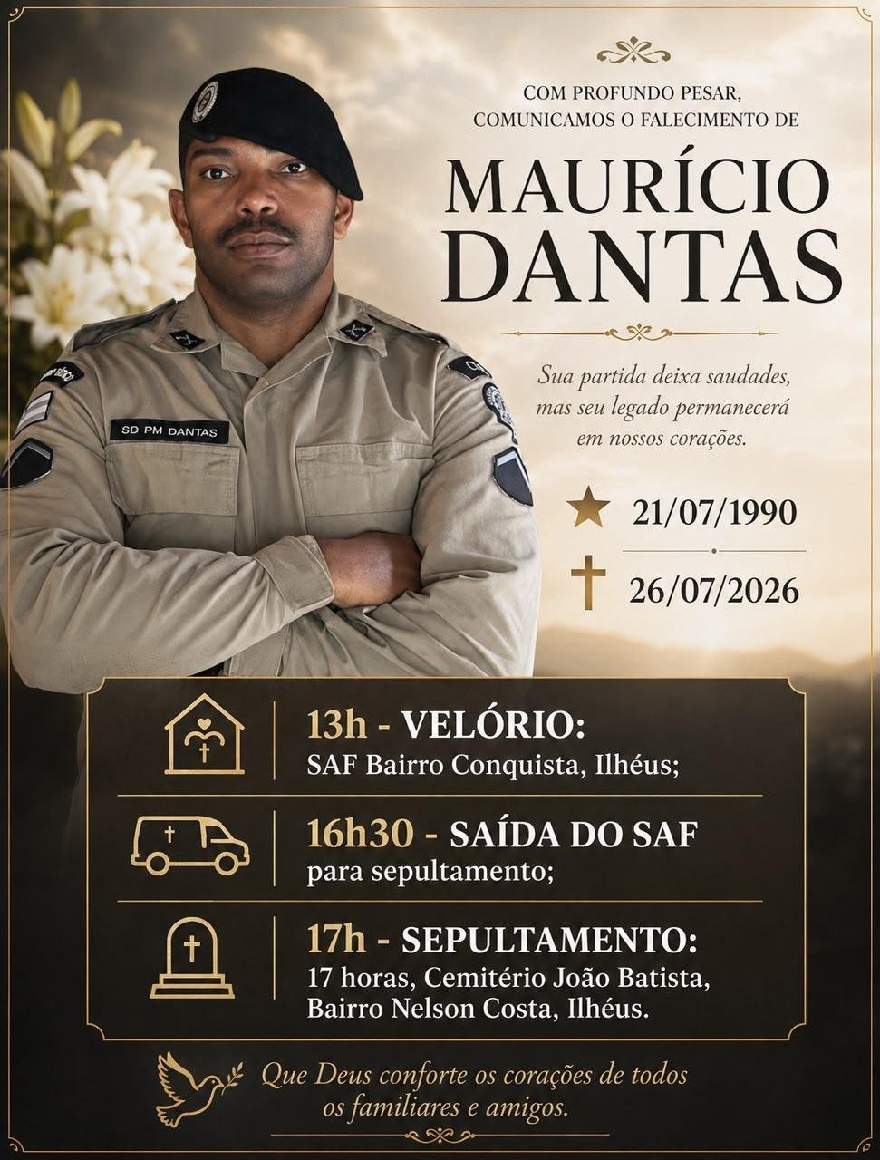 ILHÉUS SE DESPEDE DO PM MAURÍCIO DANTAS EM CERIMÔNIA MARCADA POR HOMENAGENS