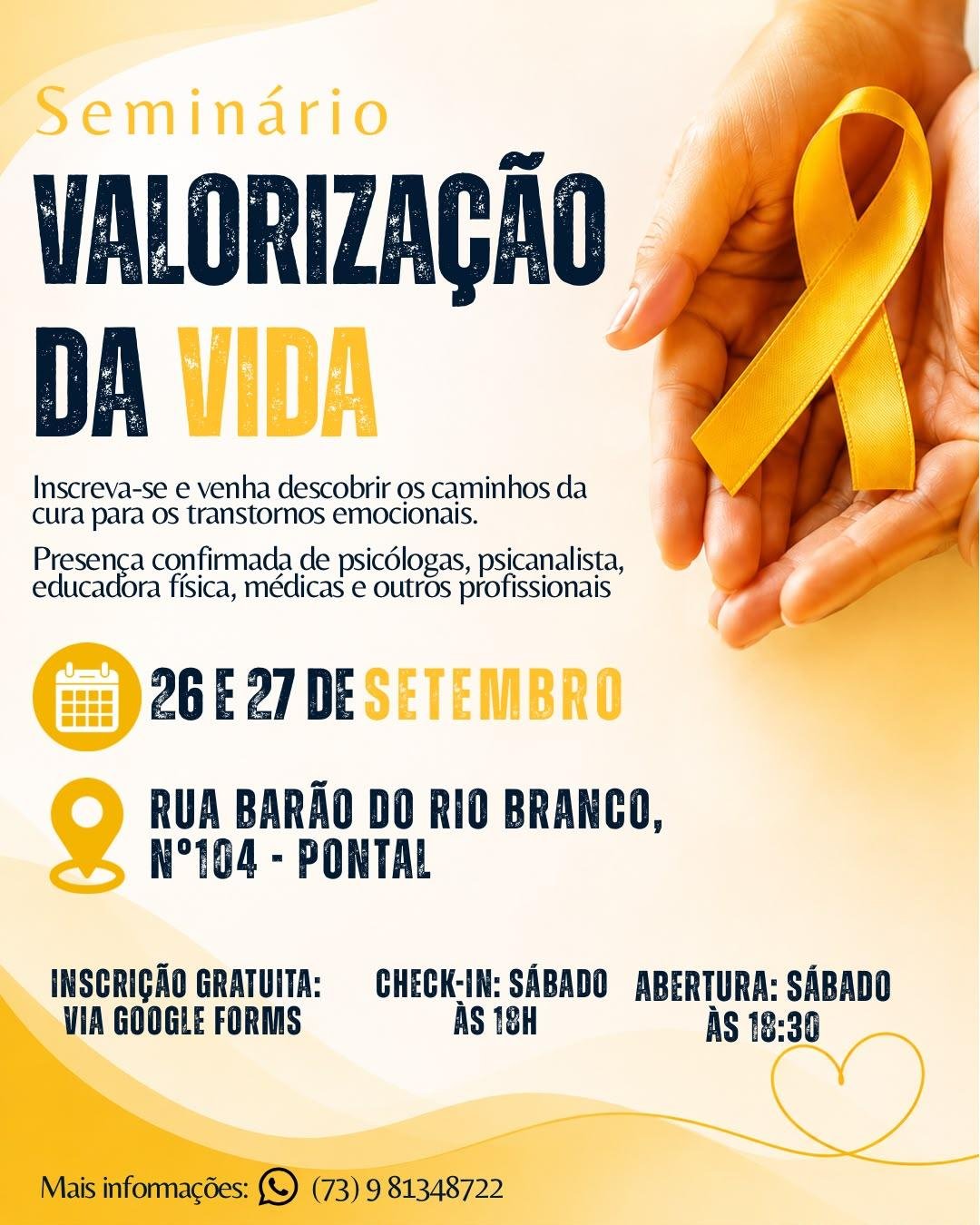 SEMINÁRIO “VALORIZAÇÃO DA VIDA” SERÁ REALIZADO EM ILHÉUS NOS DIAS 26 E 27 DE SETEMBRO SEMINÁRIO “VALORIZAÇÃO DA VIDA” SERÁ REALIZADO EM ILHÉUS NOS DIAS 26 E 27 DE SETEMBRO