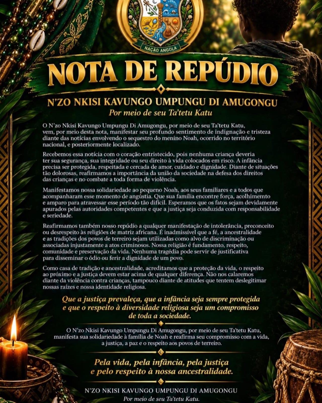TERREIROS DE CANDOMBLÉ REPUDIAM VIOLÊNCIA CONTRA CRIANÇAS E ALERTAM PARA INTOLERÂNCIA RELIGIOSA APÓS CASO DO BEBÊ NOAH TERREIROS DE CANDOMBLÉ REPUDIAM VIOLÊNCIA CONTRA CRIANÇAS E ALERTAM PARA INTOLERÂNCIA RELIGIOSA APÓS CASO DO BEBÊ NOAH