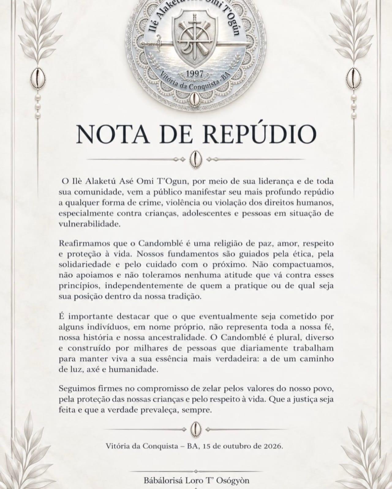 TERREIROS DE CANDOMBLÉ REPUDIAM VIOLÊNCIA CONTRA CRIANÇAS E ALERTAM PARA INTOLERÂNCIA RELIGIOSA APÓS CASO DO BEBÊ NOAH TERREIROS DE CANDOMBLÉ REPUDIAM VIOLÊNCIA CONTRA CRIANÇAS E ALERTAM PARA INTOLERÂNCIA RELIGIOSA APÓS CASO DO BEBÊ NOAH