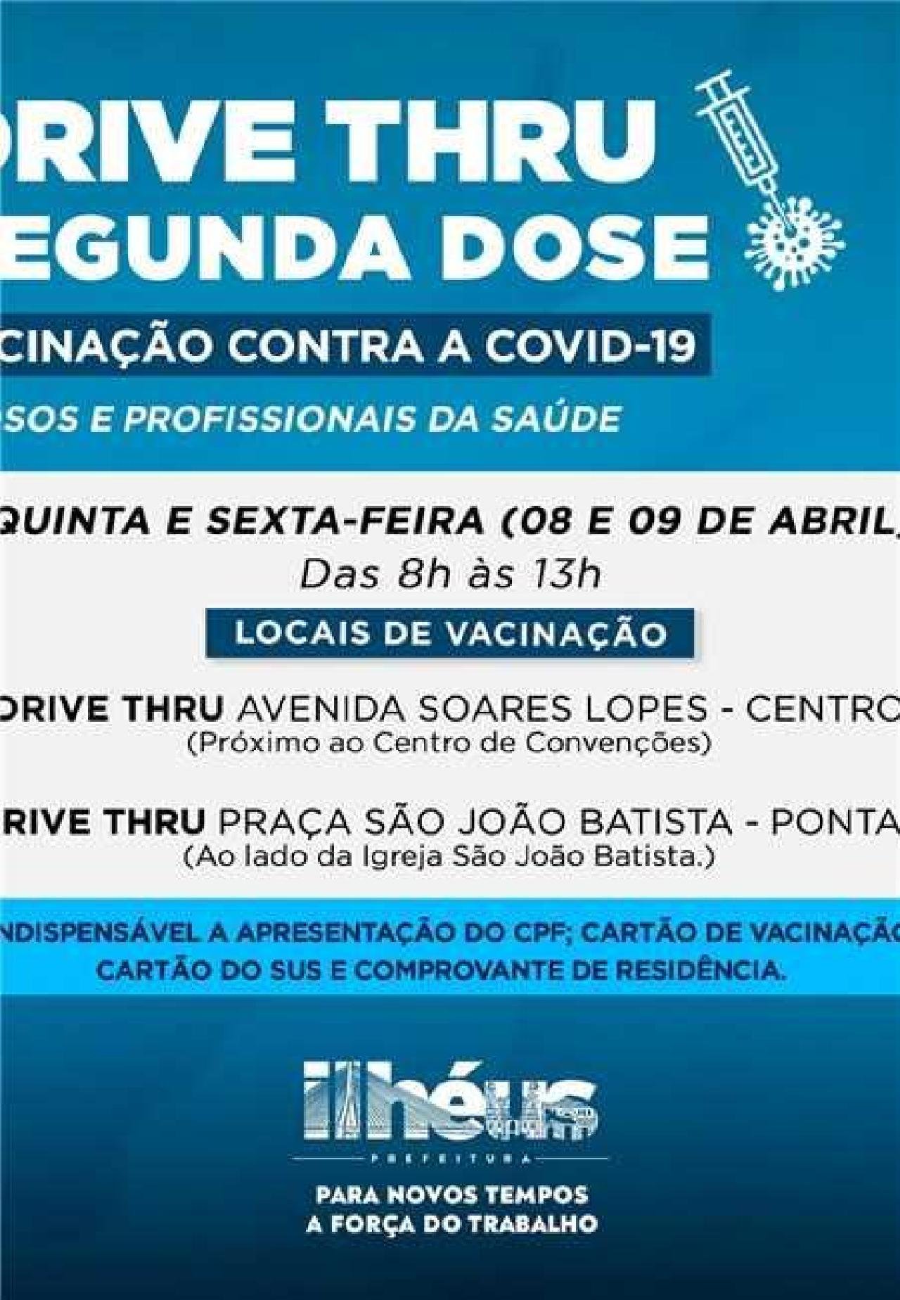SEGUNDA-DOSE: DRIVE THRU IRÁ VACINAR PROFISSIONAIS DE SAÚDE E IDOSOS EM ILHÉUS SEGUNDA-DOSE: DRIVE THRU IRÁ VACINAR PROFISSIONAIS DE SAÚDE E IDOSOS EM ILHÉUS